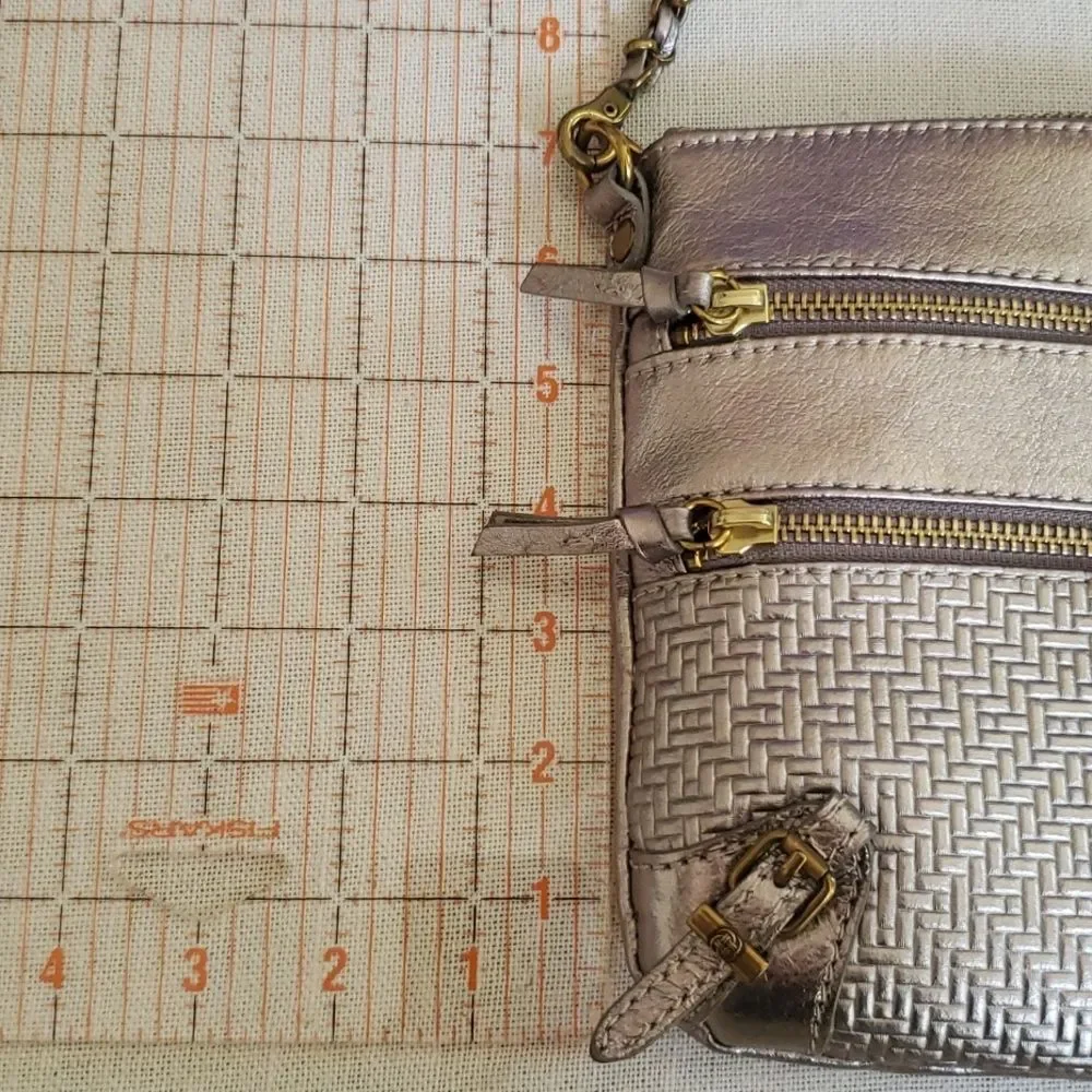 Elliot Lucca Metallic Woven Crossbody Bag Long Chain Strap Purse Clutch